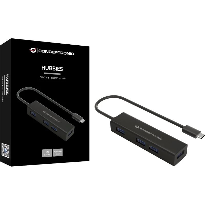 Conceptronic HUBBIES07B 4-port USB 3.0 Hub, Sort