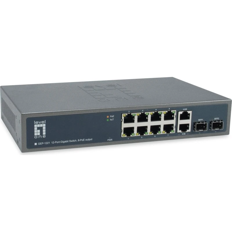 LevelOne GEP-1221 12-port Gigabit PoE+ Switch