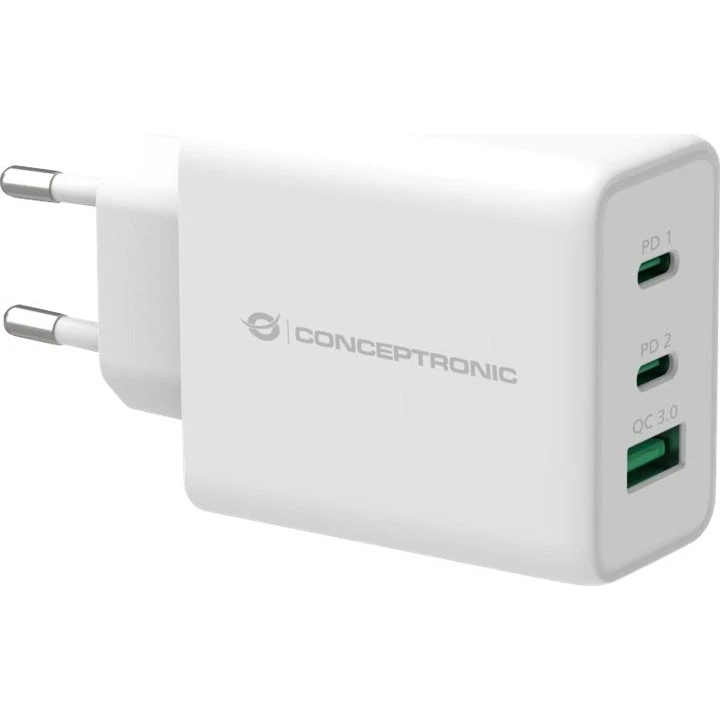 Conceptronic ALTHEA12W 3-Port 65W GaN USB PD Charger, hvid