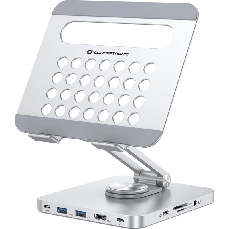 Conceptronic DONN26G USB-C Dockingstation + Tablet-Stander, Sølv