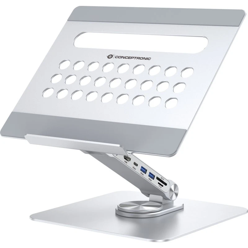 Conceptronic DONN27G USB-C Dockingstation + Laptop Stander, Sølv