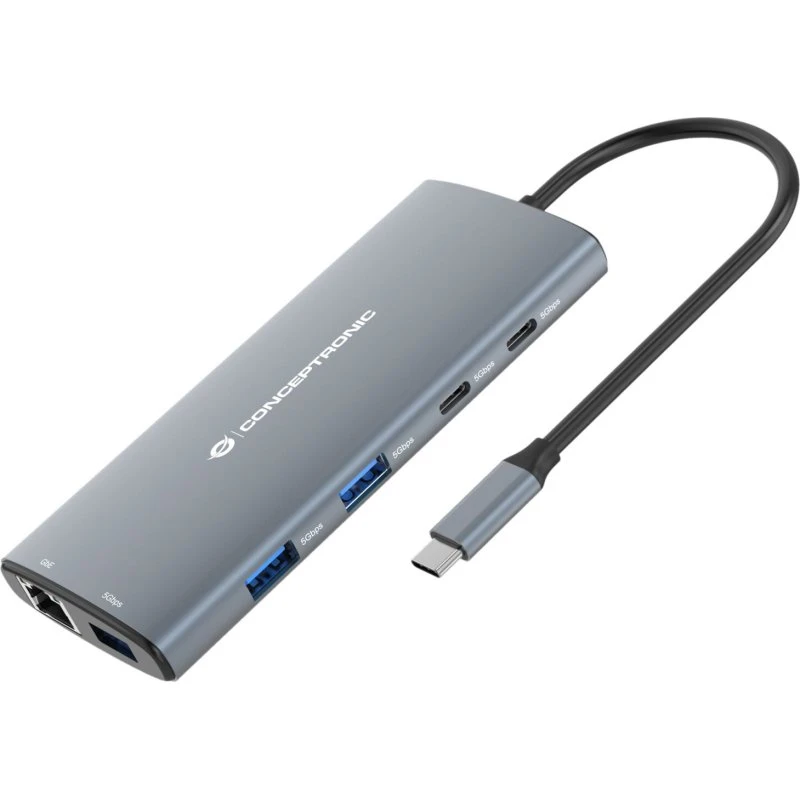 Conceptronic DONN06G USB-C Dockingstation med HDMI, 2x USB-C, 3x USB-A, SD/TF/MicroSD & 1GbE