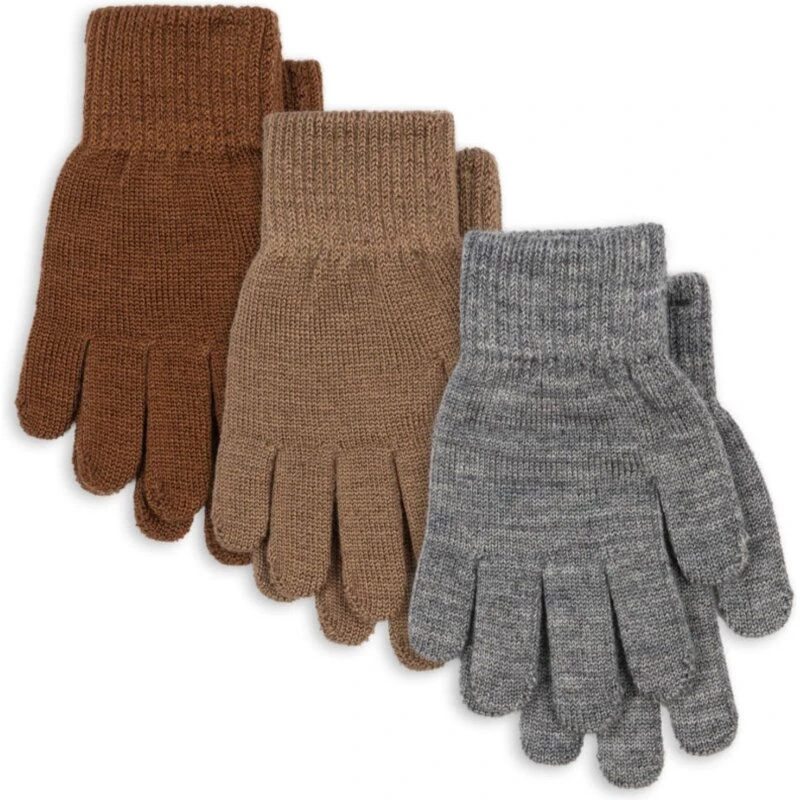 Konges Sløjd Filla 3-pak fingervanter - grå melange/beige/brun