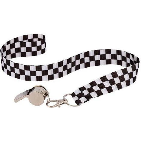 Metalfløjte med ternet bånd, sort/hvid snor