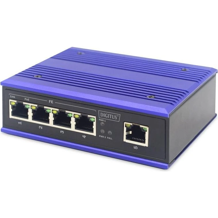 DIGITUS DN-650107 4-port Fast Ethernet PoE+ Switch, sort/blå