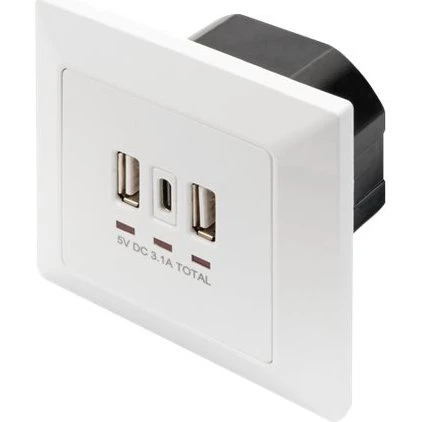 Digitus DA-70618 USB-outlet med 2x USB-A og 1x USB-C, signalhvid