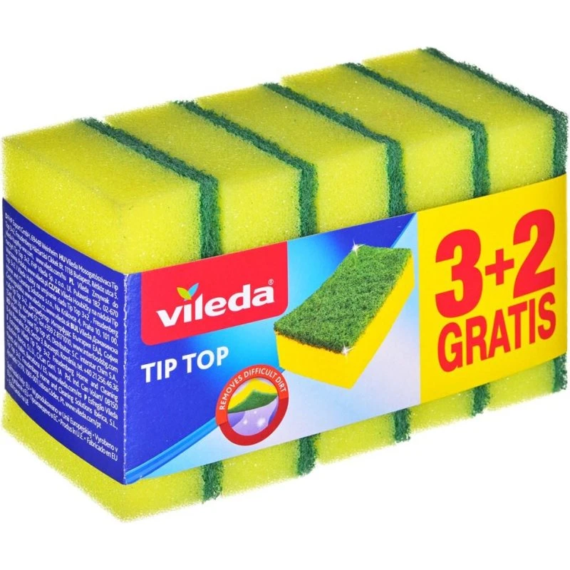 Vileda Tip-Top Opvaskesvampe 5 stk. Gul og grøn