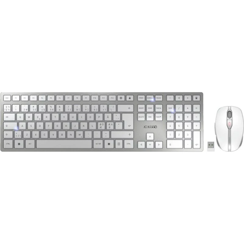 Cherry DW 9100 Slim Trådløst Tastatur & Mus-sæt, Hvid/Sølv