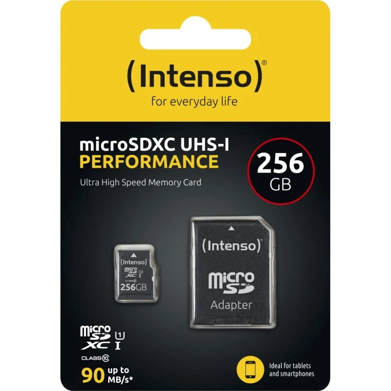 Intenso microSD 256GB UHS-I CL10, 90 MB/s, Sort