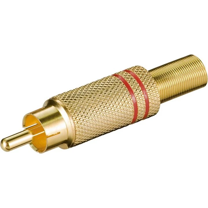 RCA(Phono) han - Forgyldt, Rød (Ø5,4mm)