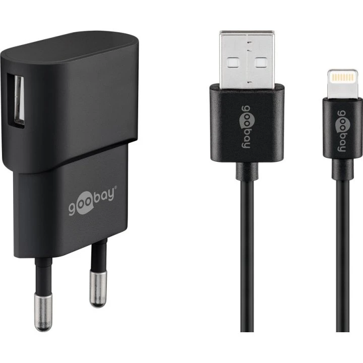Goobay Apple Lightning 5W-ladningssæt, sort, 1 m