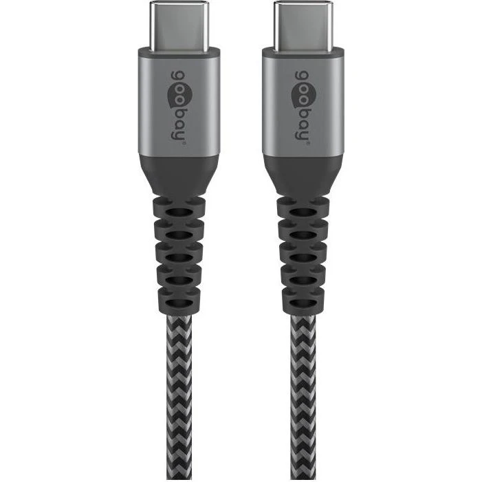 Goobay USB-C til USB-C Textilkabel 2 m, Grå/Sølv