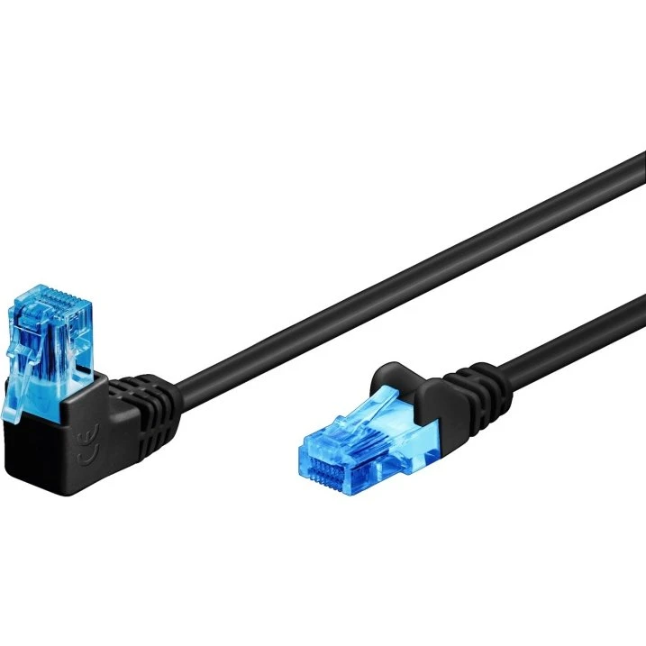 Goobay CAT 6A 90° vinklet netværkskabel, 0,25 m, sort