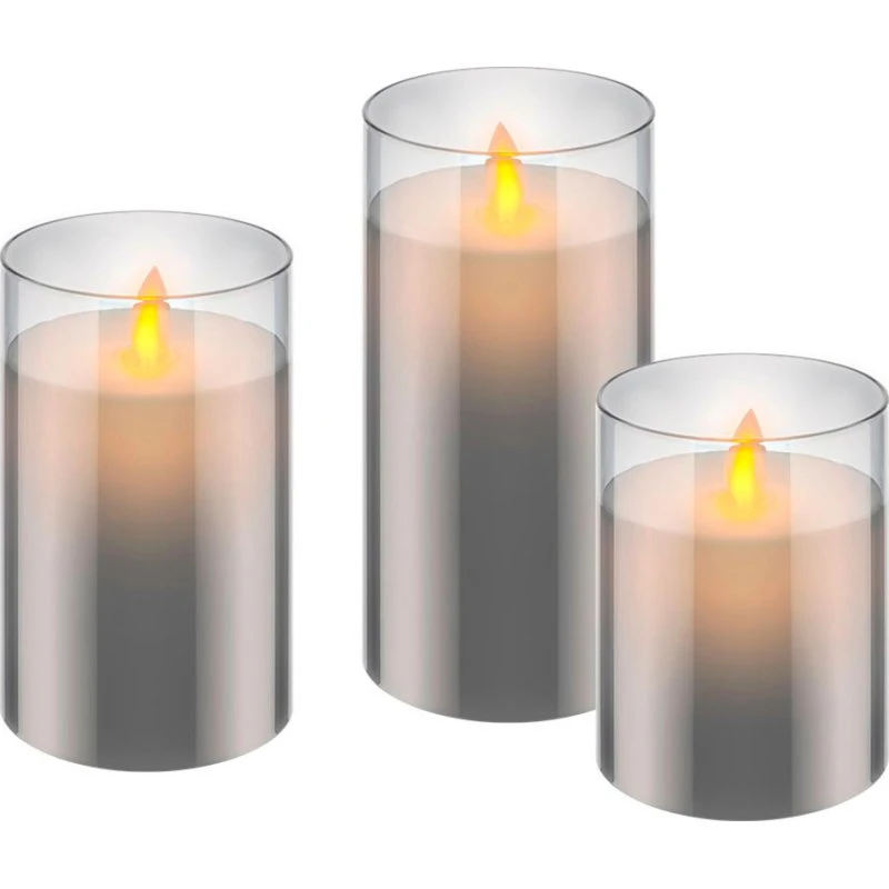 Goobay LED Stearinlys med Bevægelig Flamme (3 stk) - Grå