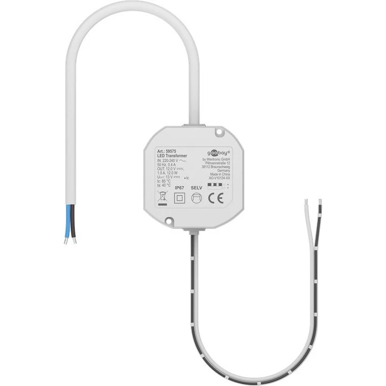 LED-transformer 12 V/12 W, IP67, DC