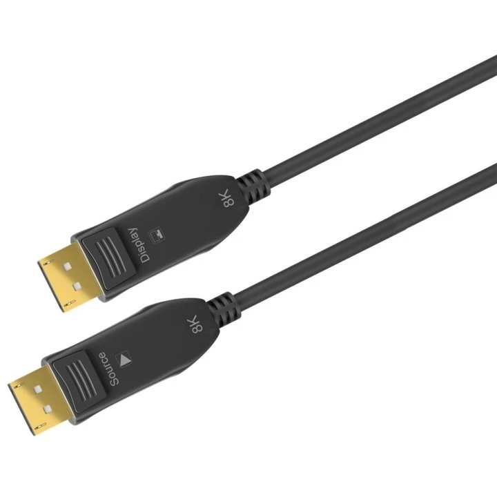 Goobay Optisk DisplayPort 2.0 Hybrid 20m, Guldbelagt, Sort