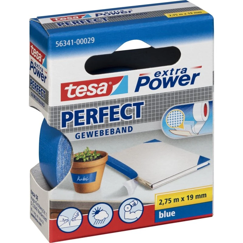 Tesa Extra Power Perfect Lærredstape 2,75m x 19mm Blå