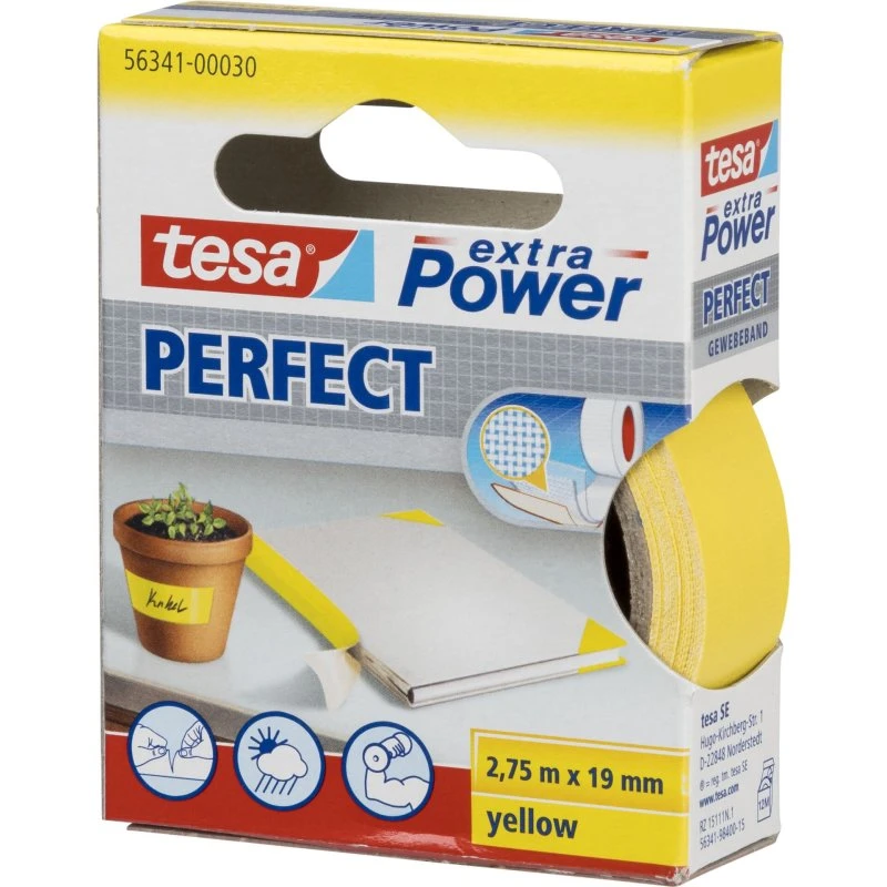 Tesa Extra Power Perfect Lærredstape 2,75m x 19mm Gul