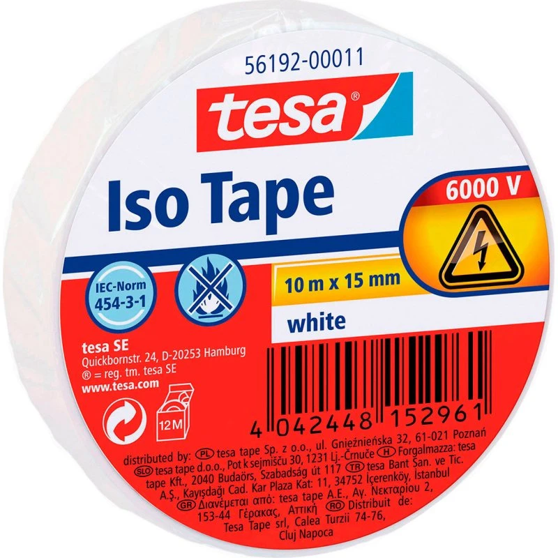 tesa Elektrisk Isoleringsbånd 15 mm x 10 m, Hvid