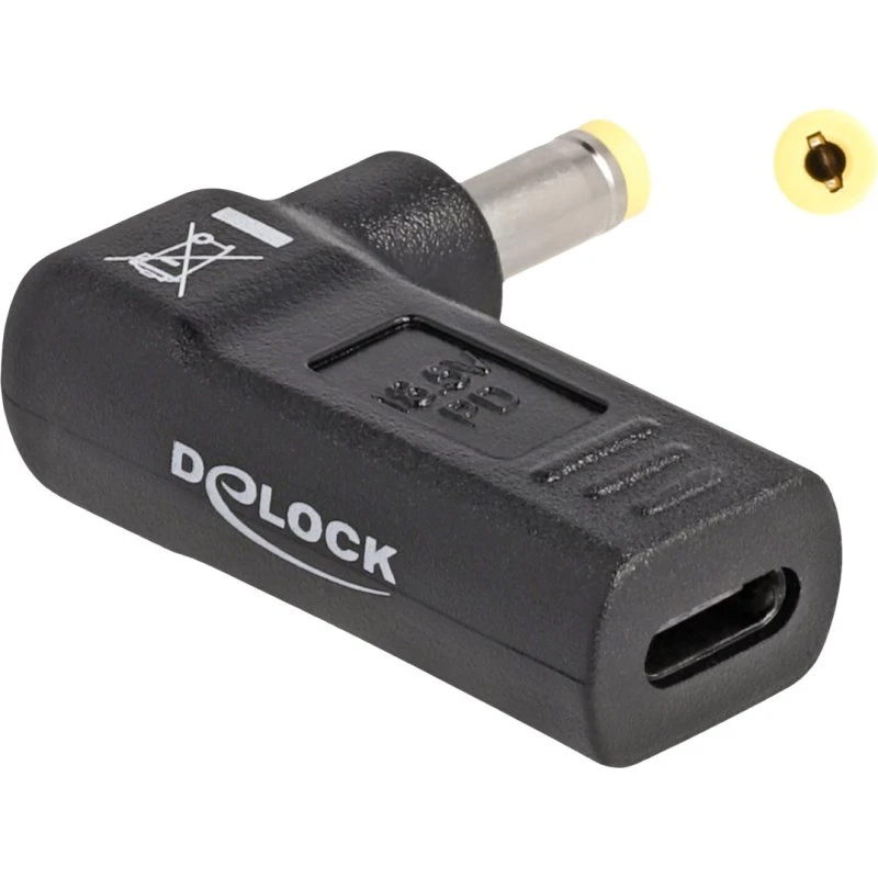 Delock USB-C til DC 4,8×1,7 mm Vinklet Strømforsyningsadapter, Sort