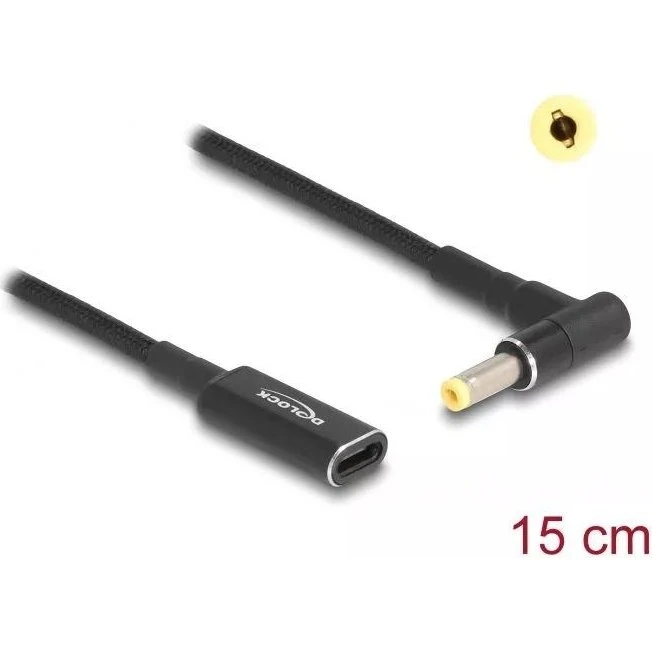 DeLOCK USB-C til DC-jack 15 cm, 90° vinklet, sort