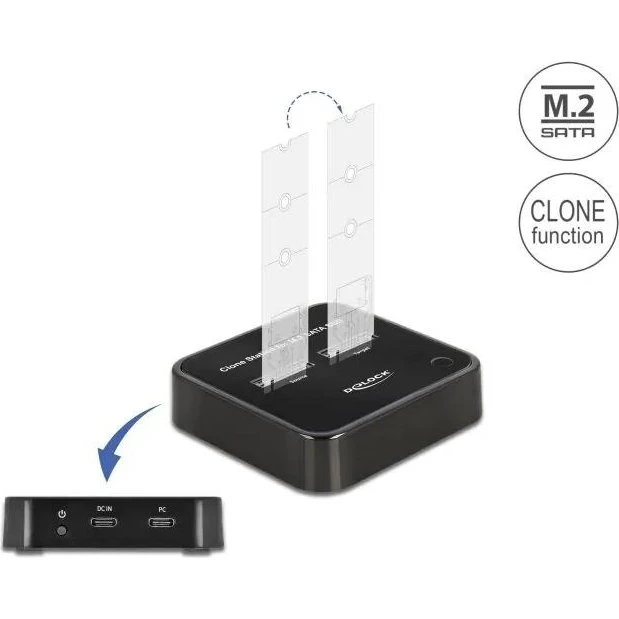 DeLOCK M.2 SSD-dockingstation med klonefunktion, 2 x M.2 SATA, USB-C 3.2 Gen 2, sort