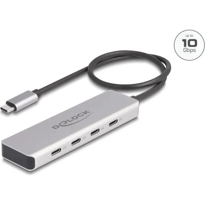 Delock Grå USB-C Hub 10 Gbps med 4 Porte