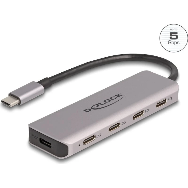 DeLOCK 64238 USB-C 4-Port Hub, Grå, 5 Gbps