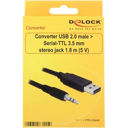 DeLock USB 2.0 til Serial-TTL 3,5 mm Adapter, Sort