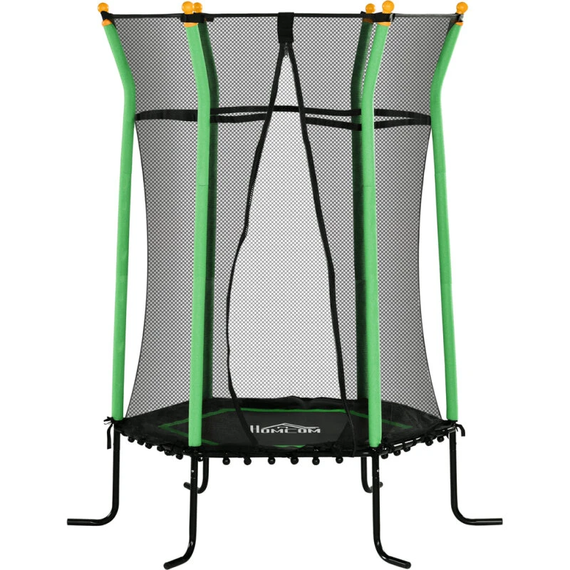 Børnetrampolin 163,5 cm med sikkerhedsnet, sort/grøn