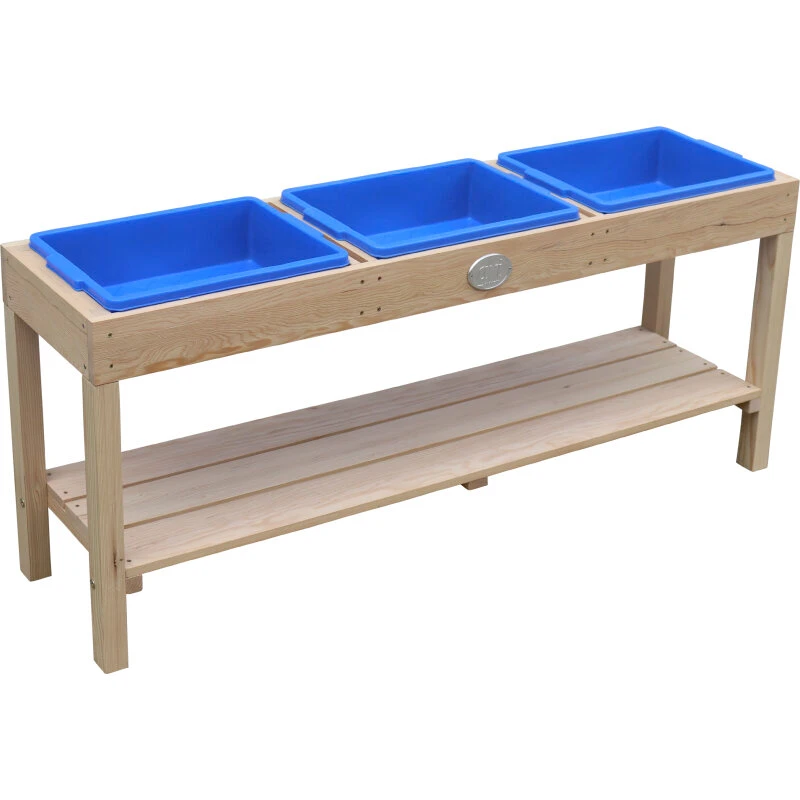AXI Aktivitetsbord med 3 blå beholdere, naturbrun (124x27x50 cm)