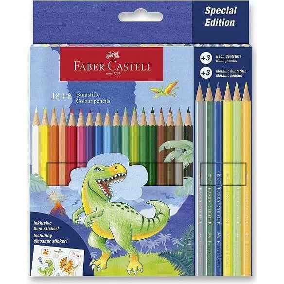 Faber-Castell Dino Slots 18+6 Metallic Neon Farveblyanter