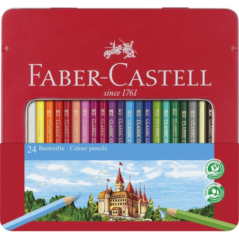 Faber-Castell Sekskantede Farveblyanter i Metalæske 24 Farver