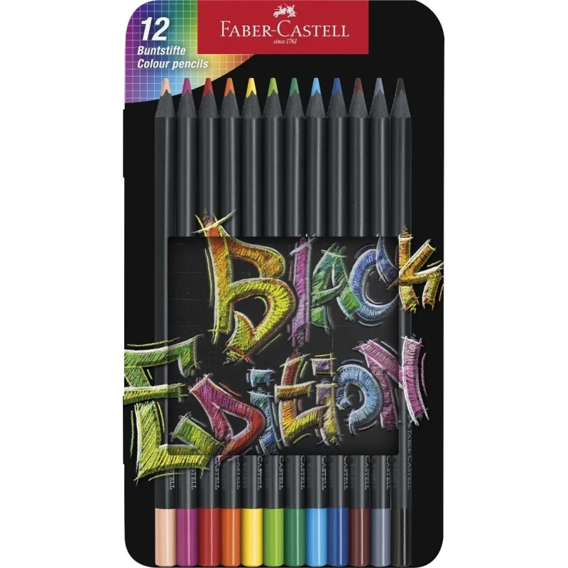 Faber-Castell Black Edition Farveblyanter 12 Farver i Metalæske