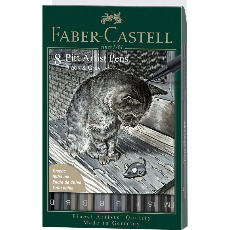Faber-Castell Pitt Artist Tuscher 8 Farver Sort & Grå