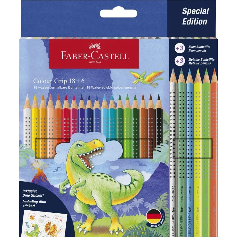 Faber-Castell Grip 2001 Akvarel Dino 18+6 Farveblyanter