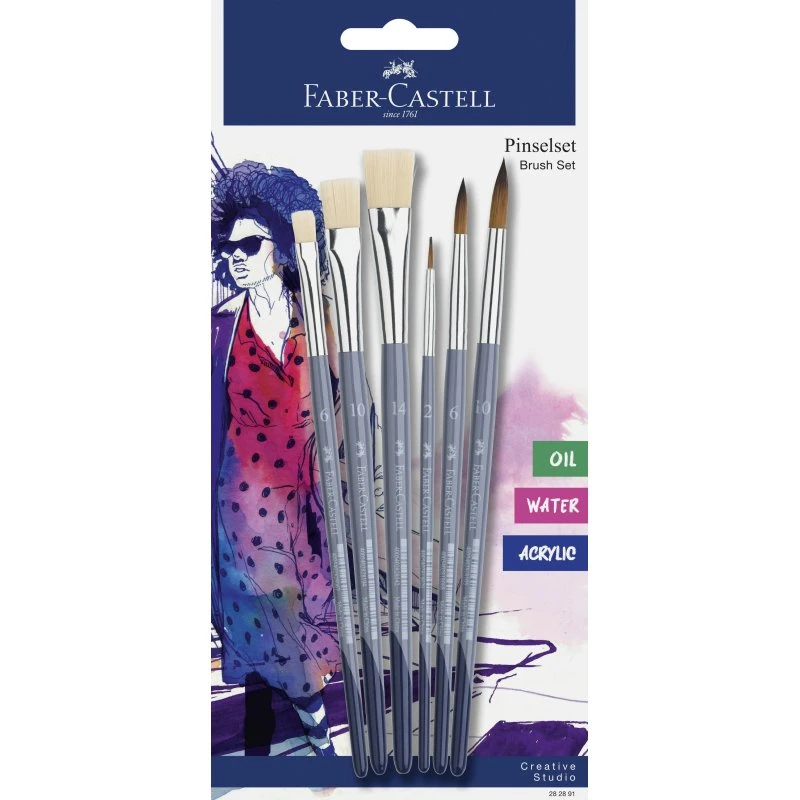 Faber-Castell Penselsæt 3x Runde + 3x Flade (6, 10, 14, 2, 6, 10)