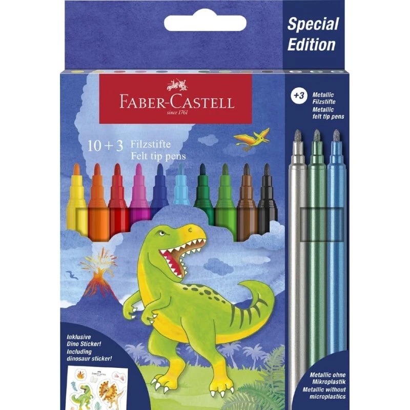 Faber-Castell Tusser Sæt 13 Stk + Klistermærker Dinosaur
