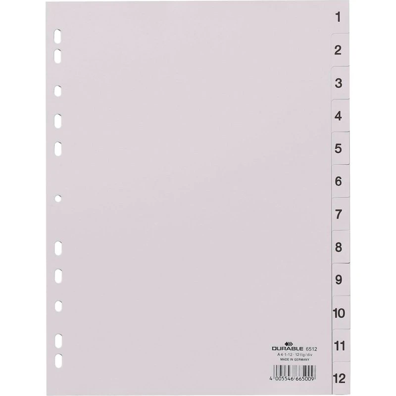 Durable Grå Deler A4 (210 x 297 mm) med Faneblade, 1-12