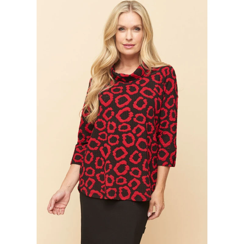 Pont Neuf Steffi bluse ¾-ærmer, høj hals – warm red