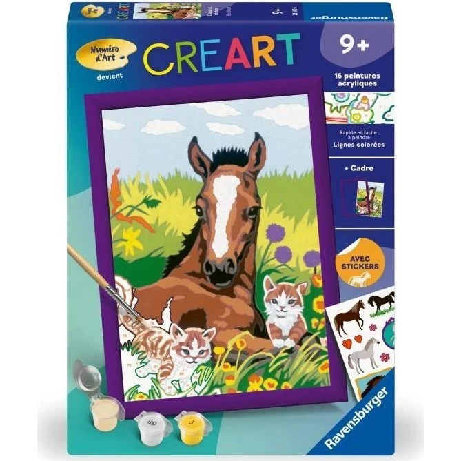 Ravensburger CreArt Kids Hest og Killinger, Maler efter Tal, 18x24 cm, 7+