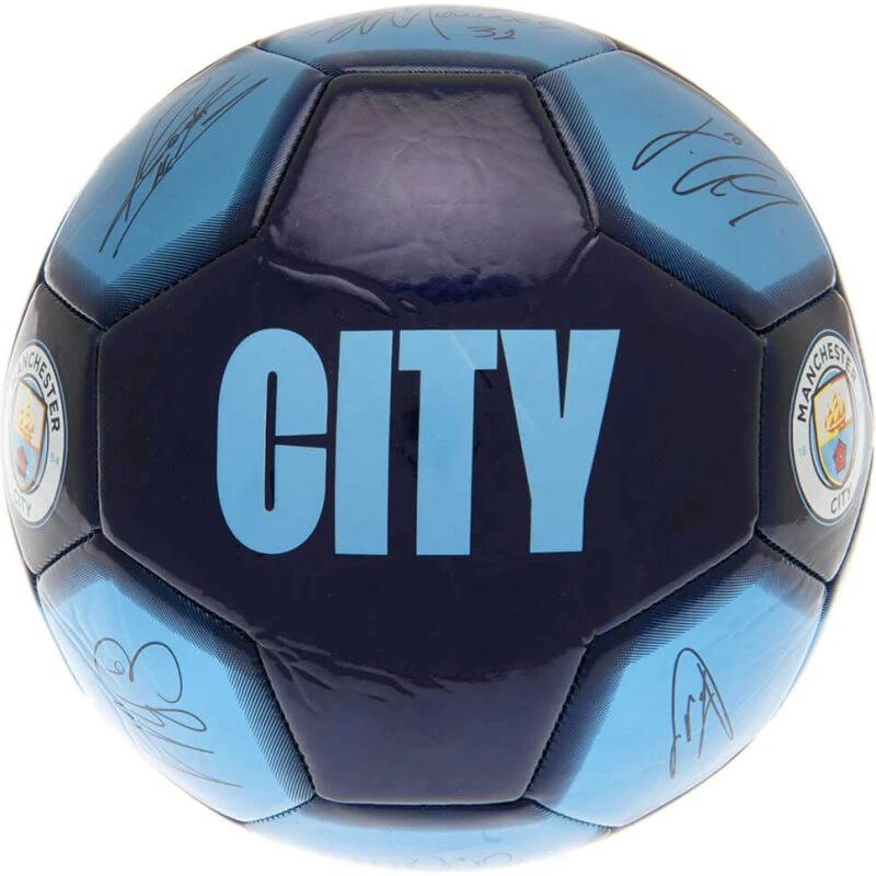 Manchester City FC fodbold str. 5 - blå/navy, trykte autografer