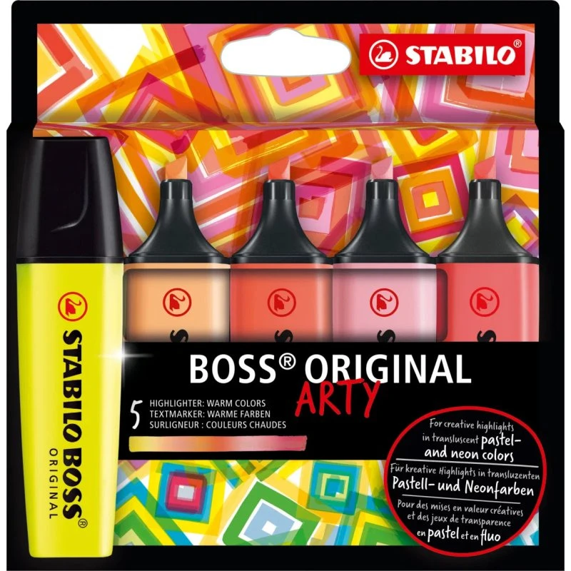 Stabilo Boss Original Highlighter, 5 varme farver (Pastel/Neon)
