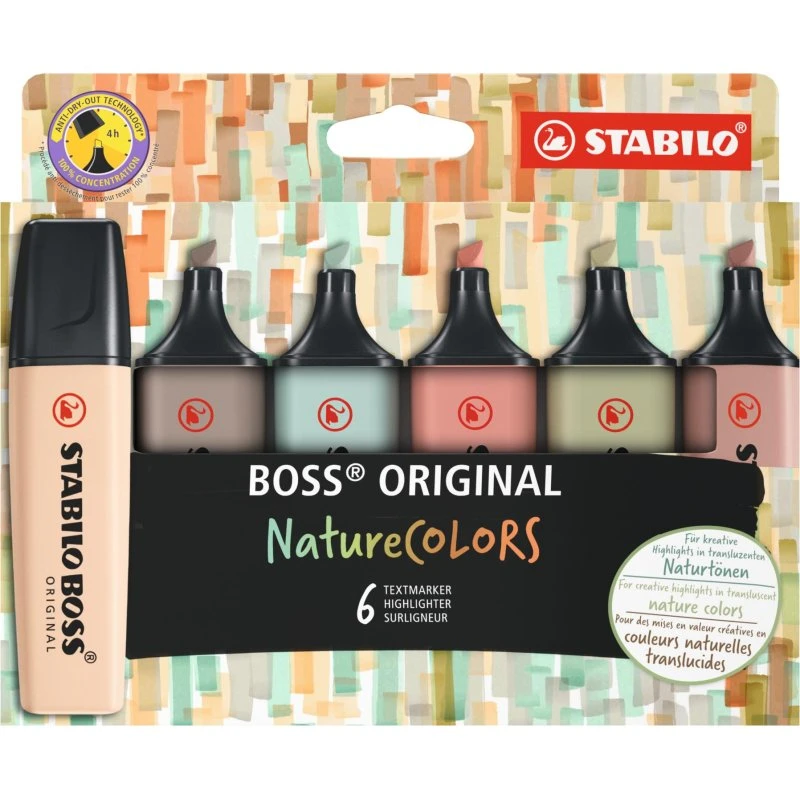 Stabilo Boss Highlighter 6 Farver Naturfarver