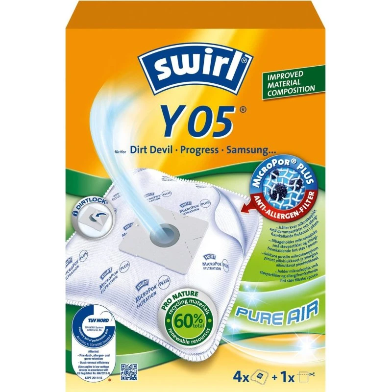 Swirl Y05 Støvsugerposer 3 stk – Anti-allergen, støvfri skift