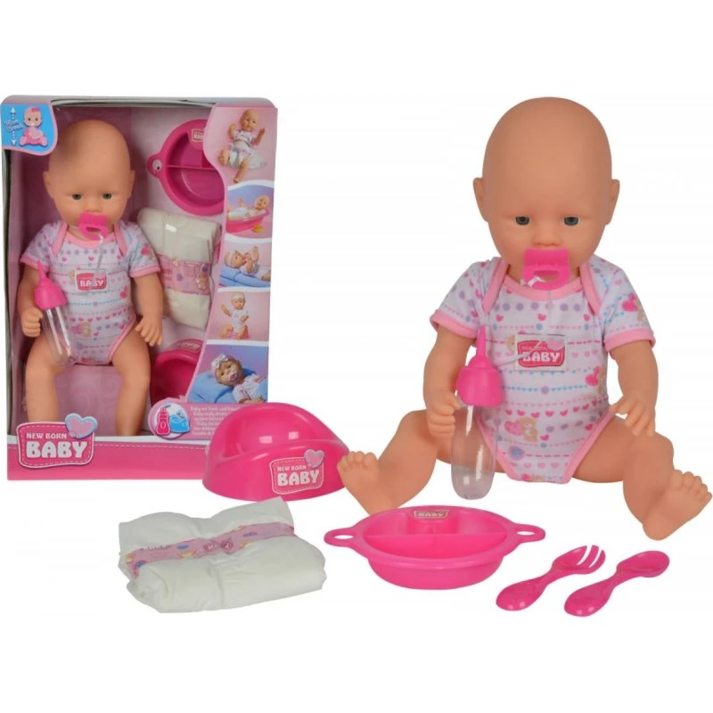 Simba New Born Baby Spise & Tisse Dukke 38 cm med Tilbehør