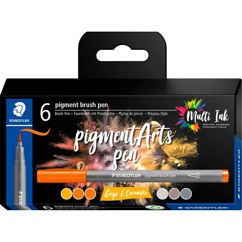 Staedtler Pigment Arts Brush Pen Grå & Karamel 6 Stk