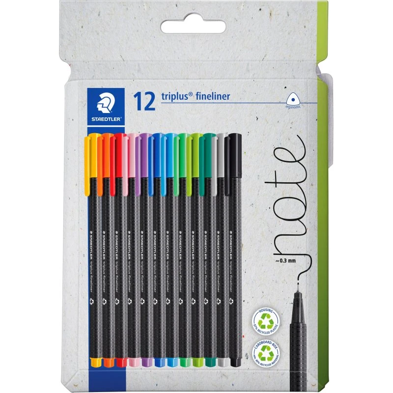 Staedtler Triplus Fineliner 0,3 mm, 12 stk, rPP, trekantet
