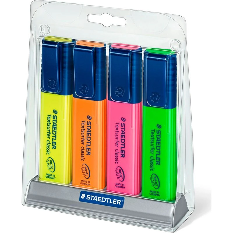 Staedtler Textsurfer Classic 364 4 farver (Grøn, Orange, Lyserød, Gul)