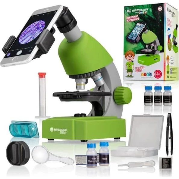 Bresser Junior Mikroskop 40x-640x Grønt med LED og Experimentkit